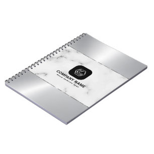 Caderno Espiral Cinzas, mármore e textura de prata metálica