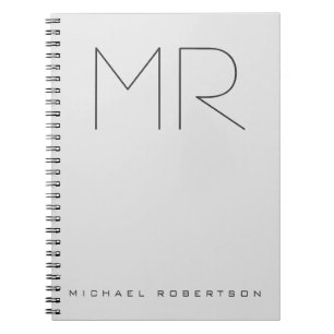 Caderno Espiral Cinzas minimalistas personalizadas de monograma pr