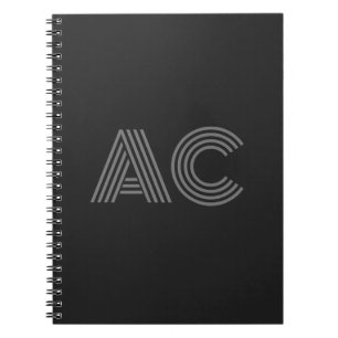 Caderno Espiral Cinzas modernas e Monograma Negro