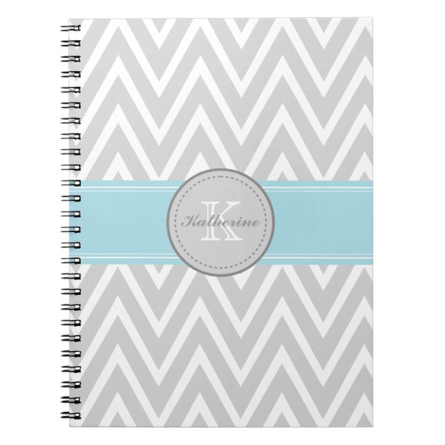 Caderno espiral cinzento de Chevron do monograma (Frente)