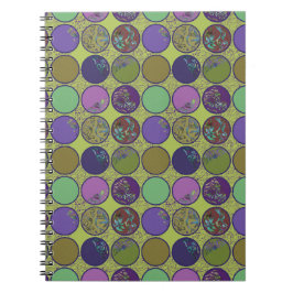 Caderno Espiral Círculo Abstrato Verde Roxo