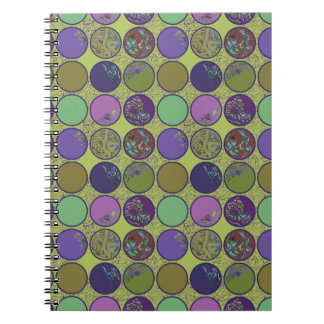 Caderno Espiral Círculo Abstrato Verde Roxo