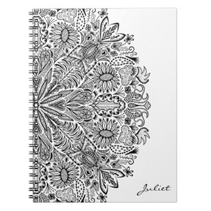 Caderno Espiral Círculo Branco e Preto de Mandala