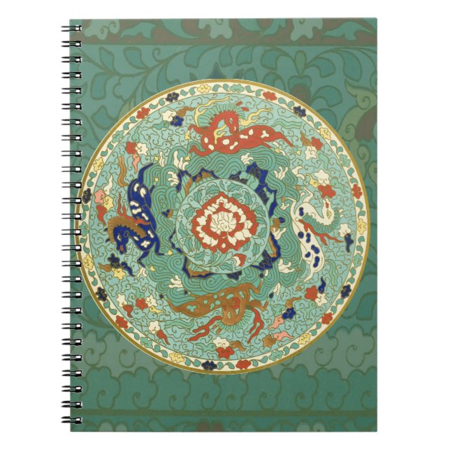 Caderno Espiral Círculo Chinês Antigo Verde Azul (Frente)