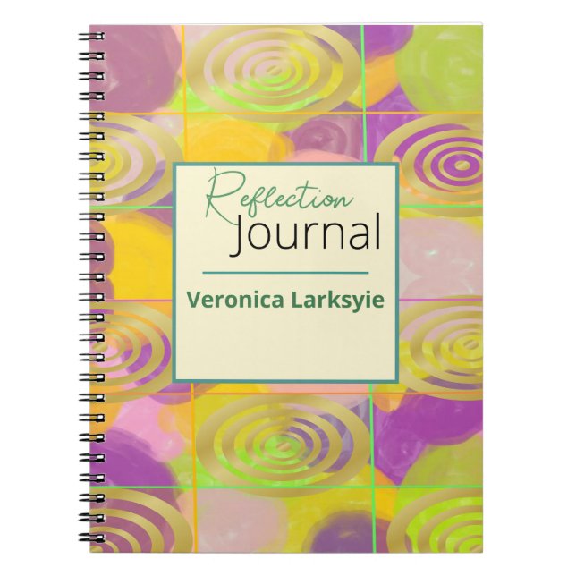 Caderno Espiral Círculo colorido Dourado Abstrato (Frente)