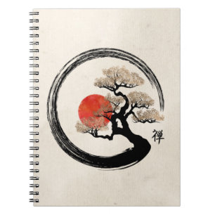 Caderno Espiral Círculo de Enso e árvore dos bonsais em canvas