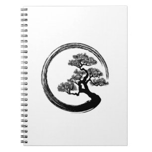 Caderno Espiral Círculo do zen de Enso e árvore dos bonsais