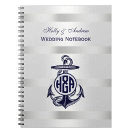 Caderno Espiral Círculo Marinho Branco de Prata Anchor Azul Monogr