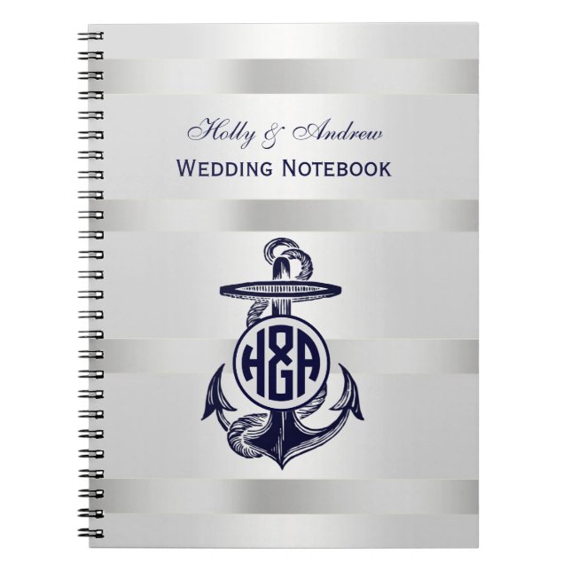 Caderno Espiral Círculo Marinho Branco de Prata Anchor Azul Monogr (Frente)
