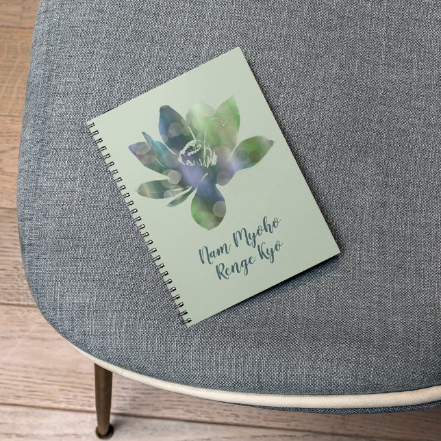 Caderno Espiral Círculo Verde Espirituoso Flor Lotus Nam Myoho Ren (Criador carregado)