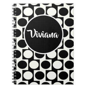 Caderno Espiral Círculos Brancos Geométricos Negros Quadrados Es