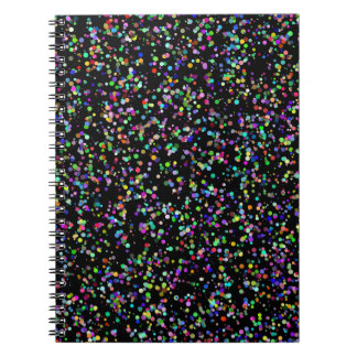 Caderno Espiral Círculos coloridos bolhas em um padrão único preto