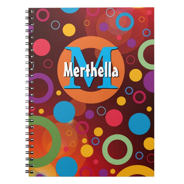 Caderno Espiral Círculos Coloridos Pontos Anéis Laranja Personaliz (Frente)
