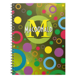 Caderno Espiral Círculos Coloridos Pontos Anéis Personalizado VERD