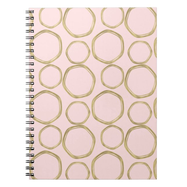 Caderno Espiral Círculos Dourados e Rosa Moderno Tendência (Frente)