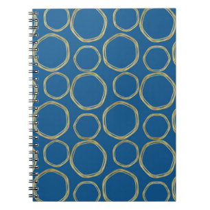 Caderno Espiral Círculos Dourados e Tendência Moderna Azul Brilhan