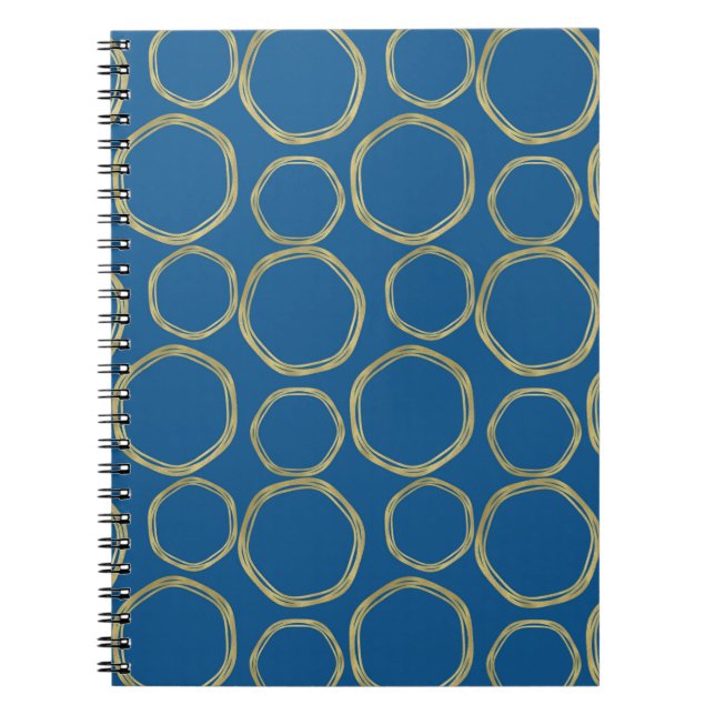 Caderno Espiral Círculos Dourados e Tendência Moderna Azul Brilhan (Frente)