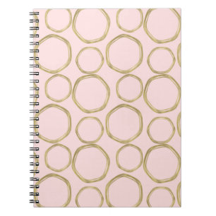 Caderno Espiral Círculos Dourados & Rosa Enrubescido Moderno Tende