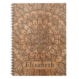 Caderno Espiral Círculos Florais De Madeira Mandala Personalizada