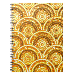 Caderno Espiral Círculos Luminosos de Folha Metálica Dourada de Lu