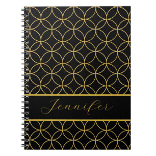 Caderno Espiral Círculos Pretos e Dourados Personalizados Luxuosos