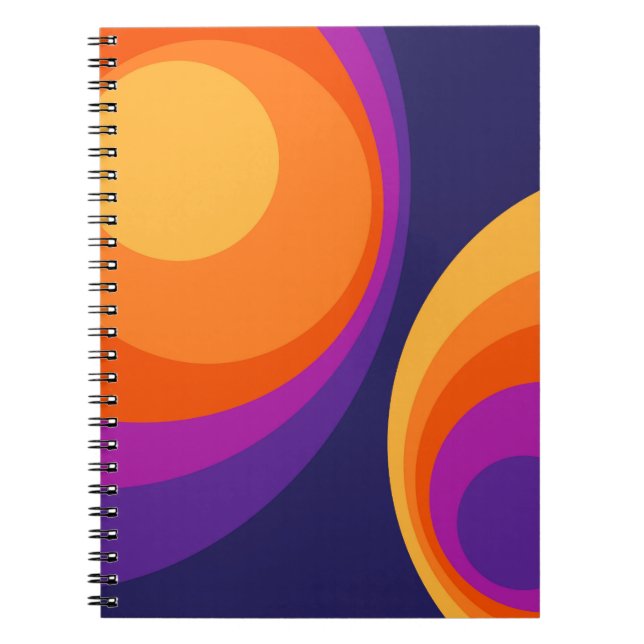 Caderno Espiral Círculos retrorreflectores coloridos design (Frente)