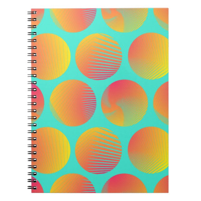 Caderno Espiral Círculos Sem Costura Padrão: Laranja e Azul. (Frente)