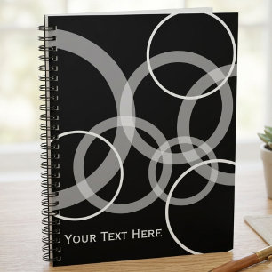 Caderno Espiral Círculos Sobrepostos Pretos e Brancos Modernos