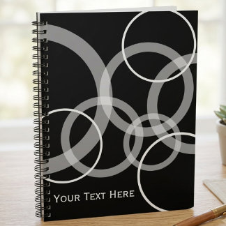 Caderno Espiral Círculos Sobrepostos Pretos e Brancos Modernos