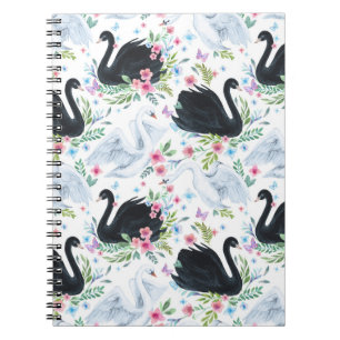 Caderno Espiral Cisne do Lago: Padrão em Pastel Aguado.