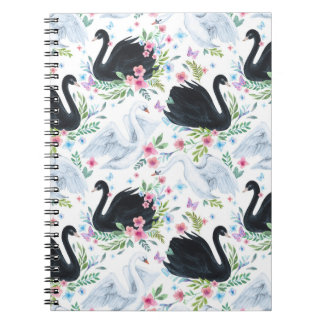 Caderno Espiral Cisne do Lago: Padrão em Pastel Aguado.