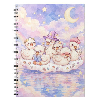 Caderno Espiral Cisnes Fofos nas Nuvens