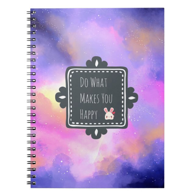 Caderno Espiral Citação da Felicidade com Nuvens Surreais e um Coe (Frente)