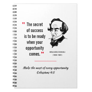 Caderno Espiral Citação de DISRAELI SUCESSO OPORTUNIDADE Inspirado