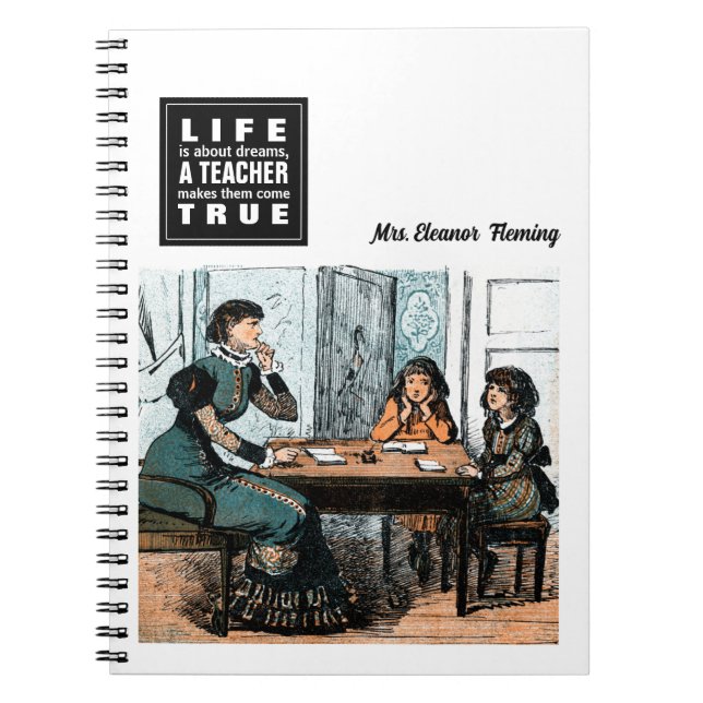 Caderno Espiral Citação de Ensino | Presente de arte de vinheta (Frente)