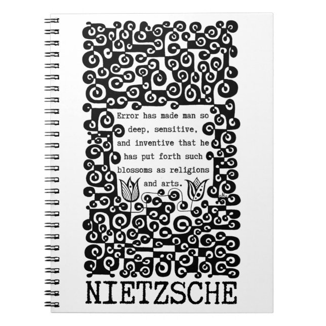 Caderno Espiral Citação de ERRO preto e branco de Nietzsche (Frente)