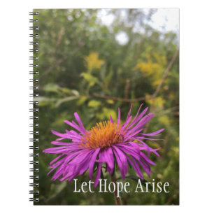 Caderno Espiral Citação de Esperança Inspiradora Dourada e Roxa bo