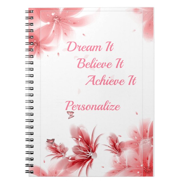 Caderno Espiral Citação de Inspiração Floral Rosa Elegante Persona (Frente)