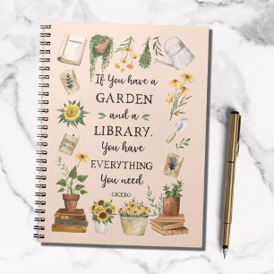 Caderno Espiral Citação de jardinagem e biblioteca Girassol e erva