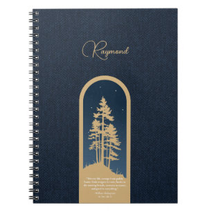Caderno Espiral Citação de Script Azul Profundo Dourado da Florest