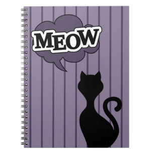 Caderno Espiral Citação do cartoon roxo de gato preto