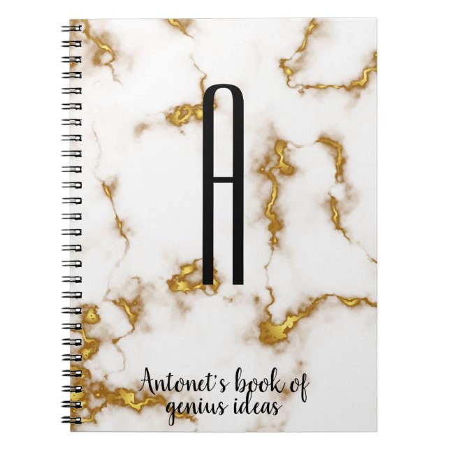 Caderno Espiral Citação do monograma moderno Dourado Marble Elegan (Frente)