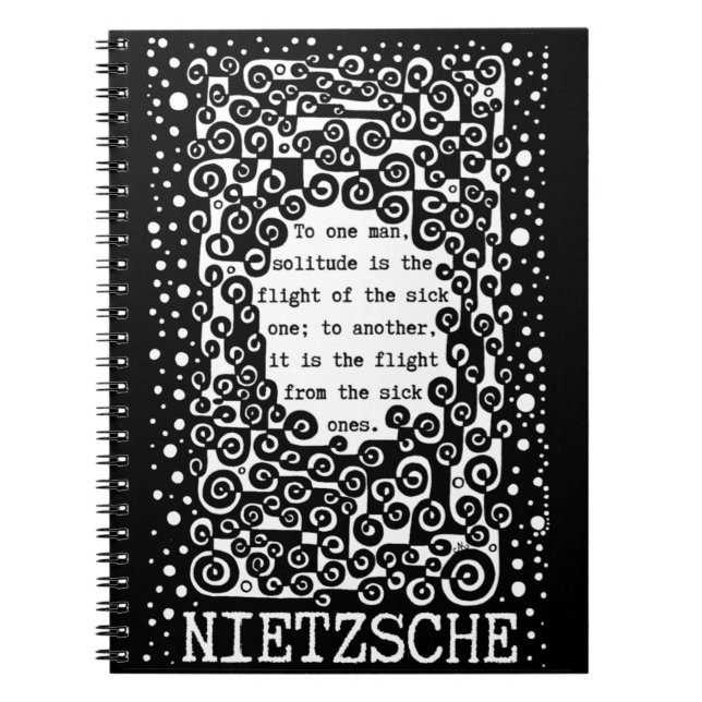Caderno Espiral Citação em preto e branco SOLITUDE de Nietzsche (Frente)