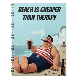 Caderno Espiral Citação engraçada da praia, homem com uma cerveja,