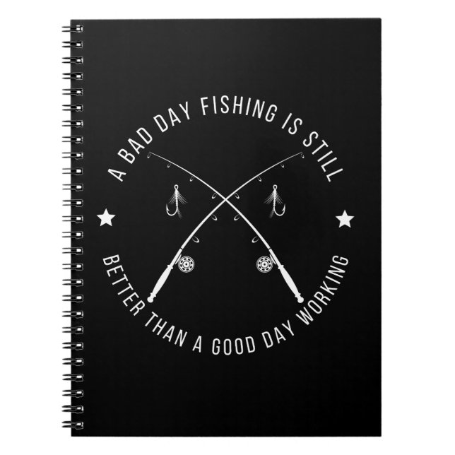 Caderno Espiral Citação engraçada de trabalho de pesca (Frente)