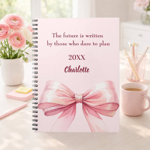Caderno Espiral Citação inspiradora de laço rosa