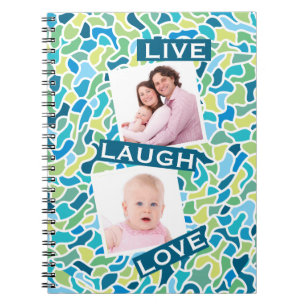 Caderno Espiral Citação Personalizada do Mosaico Azul Verde Modern