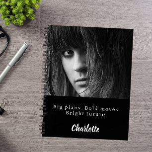 Caderno Espiral Citação preto branco foto jovem profissional