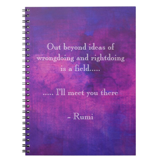 Caderno Espiral Citação Rumi Inspiracional no Abstrato Roxo (Frente)