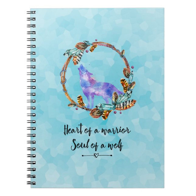 Caderno Espiral Citação tipográfica com estilo Wolf Boho Watercolo (Frente)